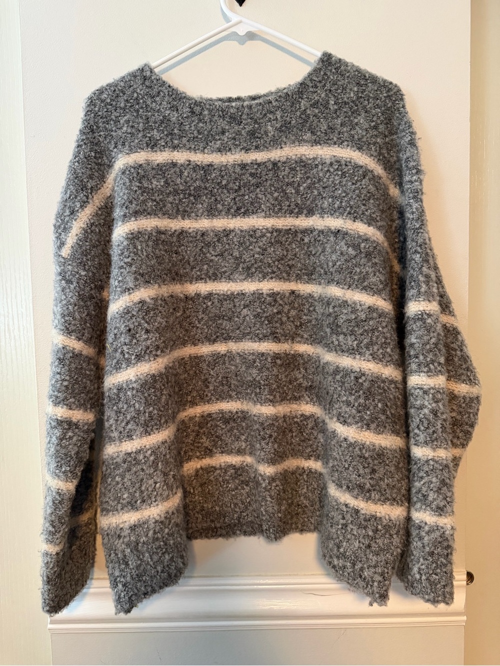 Dreamers Gray & Cream Striped Cozy Crew Sweater
